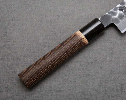 Hinoura "Ajikataya" Shirogami #2 Kurouchi Tsuchime 270mm Sujihiki with Charred Chestnut / Buffalo Horn Handle