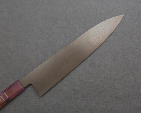 Shoichi Hashimoto "Tobikumo" Aogami #2 / Shirogami #2 Coreless Twisted Damascus 240mm Gyuto with Violet Stablized Wood Handle