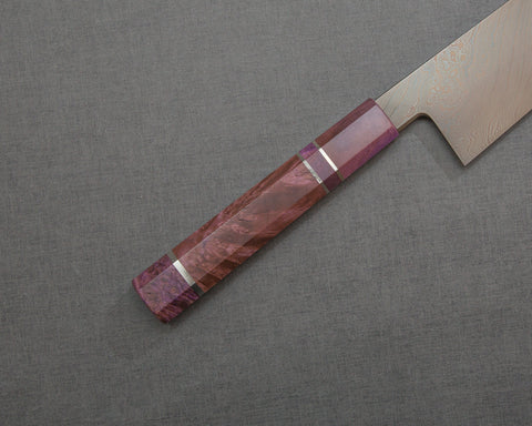 Shoichi Hashimoto "Tobikumo" Aogami #2 / Shirogami #2 Coreless Twisted Damascus 240mm Gyuto with Violet Stablized Wood Handle