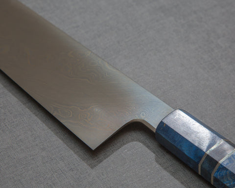 Shoichi Hashimoto "Tobikumo" Aogami #2 / Shirogami #2 Coreless Twisted Damascus 240mm Gyuto with Blue Stablized Wood Handle