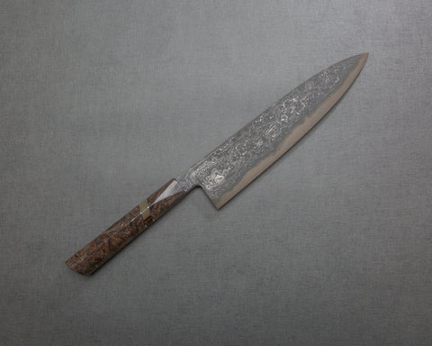 Shoichi Hashimoto Aogami #2 / Shirogami #2 Black Damascus 240mm Gyuto with Eternal Woodgrain Handle