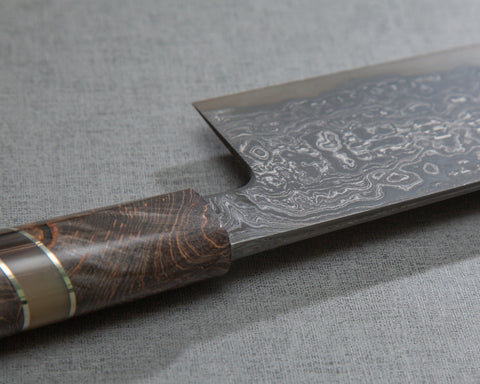 Shoichi Hashimoto Aogami #2 / Shirogami #2 Black Damascus 240mm Gyuto with Eternal Woodgrain Handle