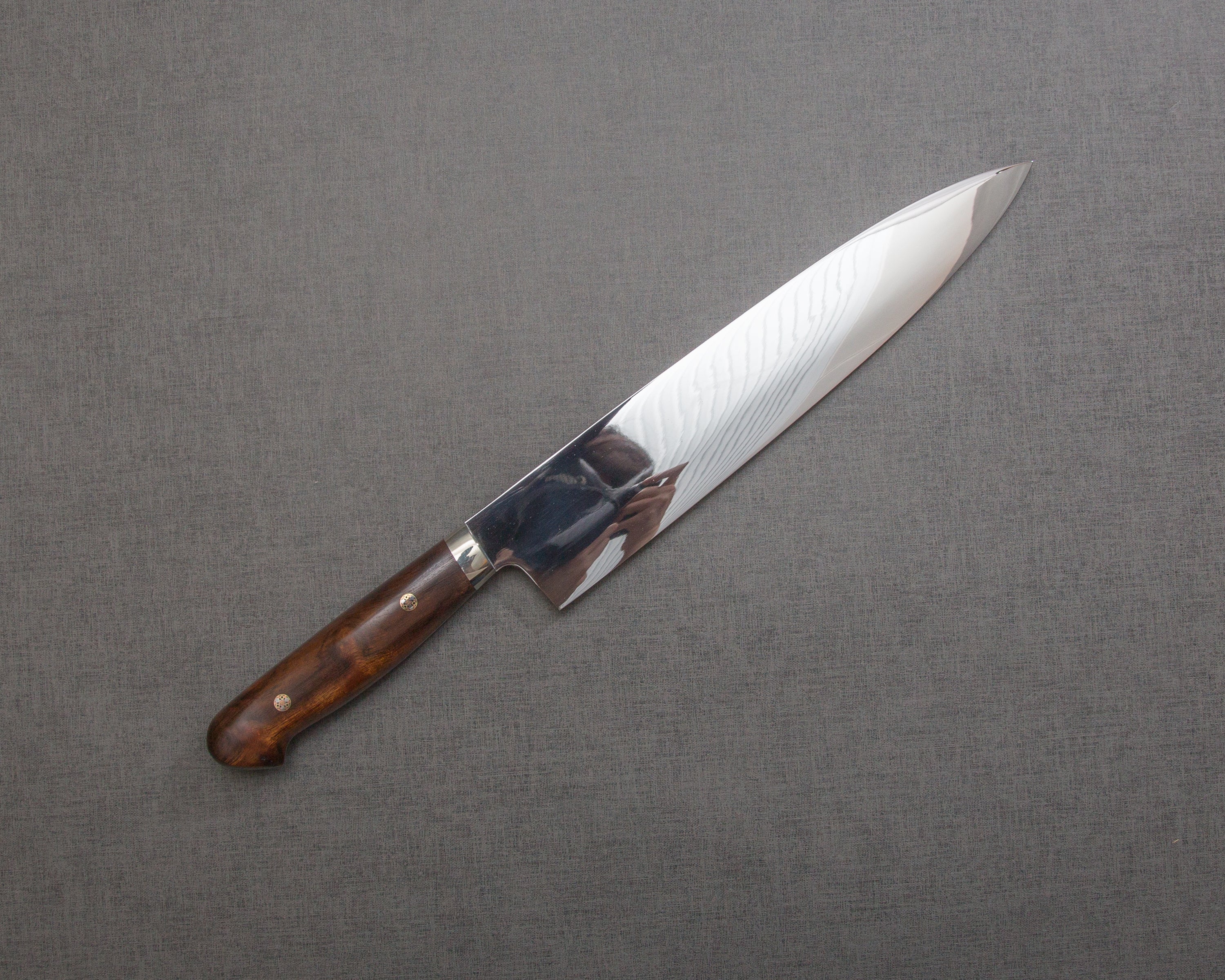 Yoshikazu Ikeda Mizu-Honyaki Shirogami #1 Ripple (Mt. Fuji) Mirror 240mm  Gyuto with Ironwood Handle