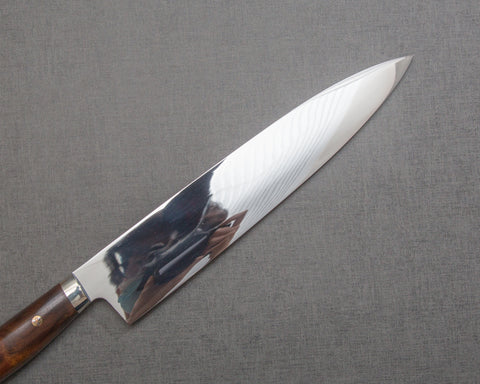 Yoshikazu Ikeda Mizu-Honyaki Shirogami #1 Ripple (Mt. Fuji) Mirror 240mm Gyuto with Ironwood Handle