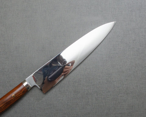 Yoshikazu Ikeda / Sakai Hokushin Honyaki Shirogami #3 Ripple Mirror 210mm Gyuto with Ironwood Handle
