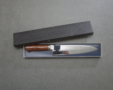Yoshikazu Ikeda / Sakai Hokushin Honyaki Shirogami #3 Ripple Mirror 210mm Gyuto with Ironwood Handle