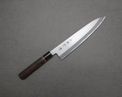 Mutsumi Hinoura Aogami #2 "Sentsuchi Hyakuren" 240mm Gyuto with Charred Chestnut Handle