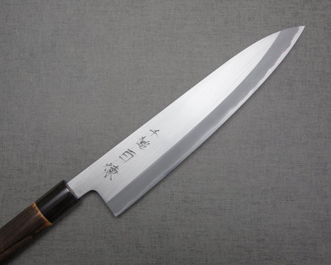 Mutsumi Hinoura Aogami #2 "Sentsuchi Hyakuren" 240mm Gyuto with Charred Chestnut Handle