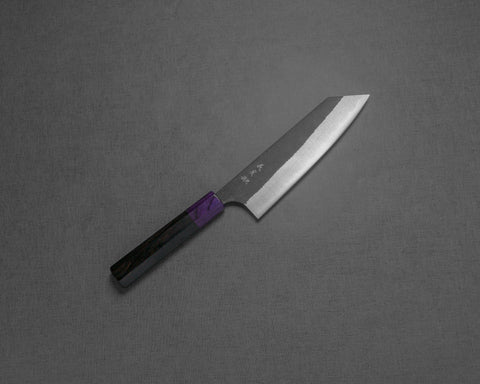 Yoshimi Kato Aogami Super Nashiji Kurouchi 180mm Bunka with Violet Pakkawood Handle