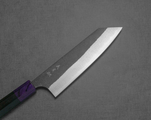 Yoshimi Kato Aogami Super Nashiji Kurouchi 180mm Bunka with Violet Pakkawood Handle