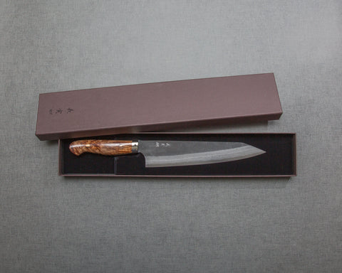 Yoshimi Kato Aogami Super Nashiji Kurouchi 210mm Kiritsuke Gyuto with Maplewood Handle