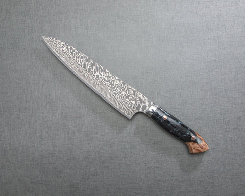 Yoshimi Kato R2/SG2 黑色大馬士革 210 毫米 Gyuto 帶穩定木/拋光青金石壓克力手柄