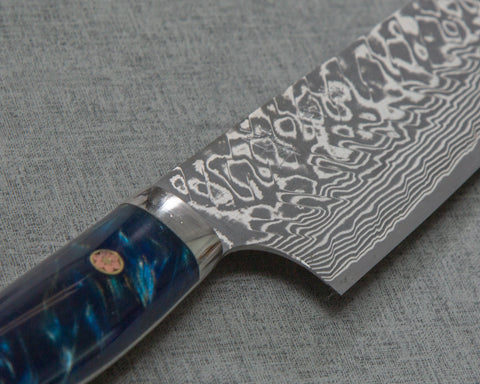 Yoshimi Kato R2/SG2 Black Damascus 210mm Gyuto with Polished Navy Acrylic Handle