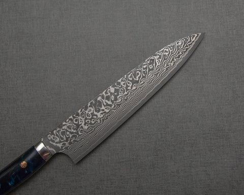 Yoshimi Kato R2/SG2 Black Damascus 210mm Gyuto with Polished Navy Acrylic Handle