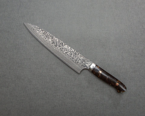 Yoshimi Kato R2/SG2 Black Damascus 210mm Gyuto with Polished Navy Acrylic Handle