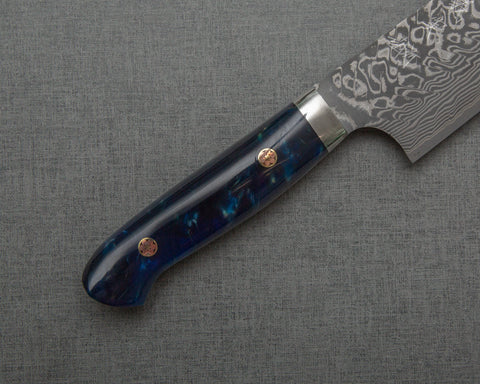 Yoshimi Kato R2/SG2 Black Damascus 210mm Gyuto with Polished Navy Acrylic Handle