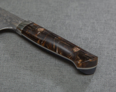 Yoshimi Kato R2/SG2 Black Damascus 210mm Gyuto with Polished Navy Acrylic Handle