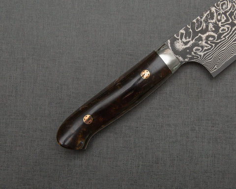 Yoshimi Kato R2/SG2 Black Damascus 210mm Gyuto with Polished Emperador Umber Acrylic Handle