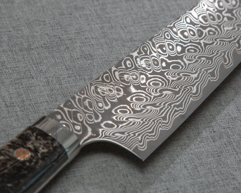 Yoshimi Kato R2/SG2 Black Damascus 210mm Gyuto with Polished Emperador Umber Acrylic Handle