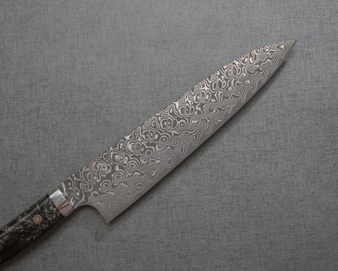 Yoshimi Kato R2/SG2 Black Damascus 210mm Gyuto with Polished Emperador Umber Acrylic Handle