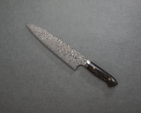 Yoshimi Kato R2/SG2 Black Damascus 210mm Gyuto with Polished Emperador Umber Acrylic Handle