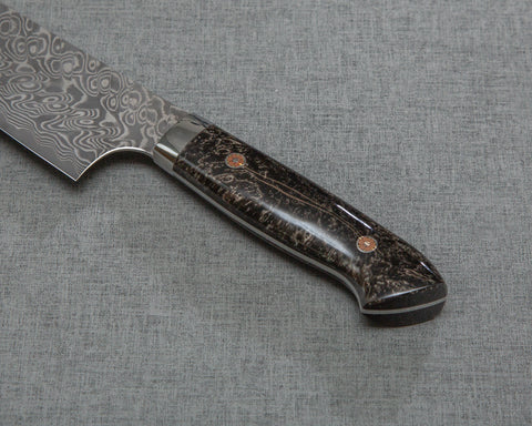 Yoshimi Kato R2/SG2 Black Damascus 210mm Gyuto with Polished Emperador Umber Acrylic Handle