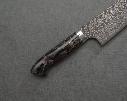 Yoshimi Kato R2/SG2 Black Damascus 210mm Gyuto with Polished Emperador Umber Acrylic Handle