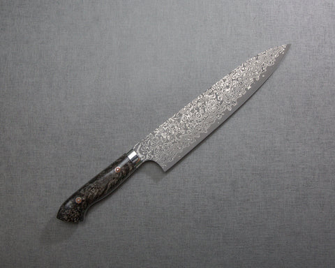 Yoshimi Kato R2/SG2 Black Damascus 210mm Gyuto with Polished Pearl Black Emperador Acrylic Handle