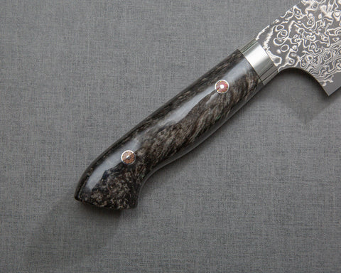 Yoshimi Kato R2/SG2 Black Damascus 210mm Gyuto with Polished Pearl Black Emperador Acrylic Handle