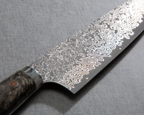 Yoshimi Kato R2/SG2 Black Damascus 210mm Gyuto with Polished Pearl Black Emperador Acrylic Handle