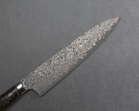 Yoshimi Kato R2/SG2 Black Damascus 210mm Gyuto with Polished Pearl Black Emperador Acrylic Handle