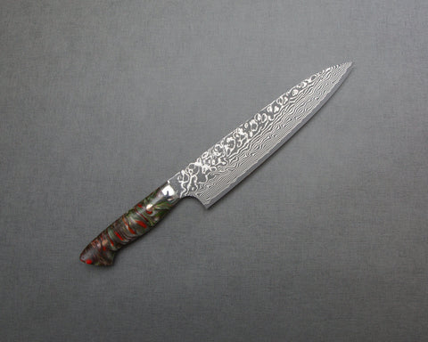 Yoshimi Kato R2/SG2 Black Damascus 210mm Gyuto with Polished Rouge Malachite Acrylic Handle