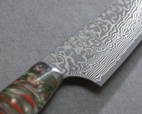 Yoshimi Kato R2/SG2 Black Damascus 210mm Gyuto with Polished Rouge Malachite Acrylic Handle