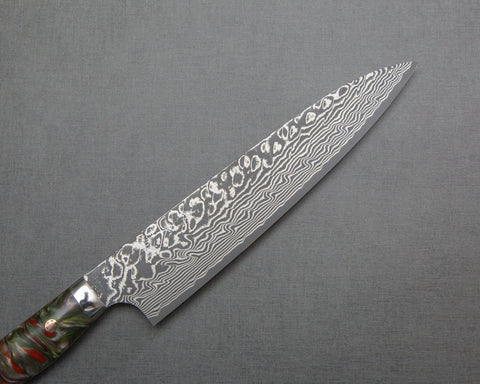 Yoshimi Kato R2/SG2 Black Damascus 210mm Gyuto with Polished Rouge Malachite Acrylic Handle