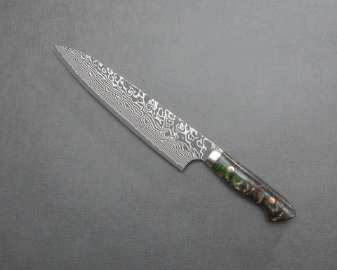 Yoshimi Kato R2/SG2 Black Damascus 210mm Gyuto with Polished Rouge Malachite Acrylic Handle