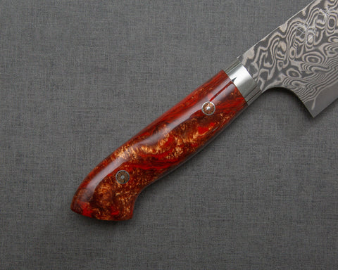 Yoshimi Kato R2/SG2 Black Damascus 210mm Gyuto with Polished Red Lava Acrylic Handle