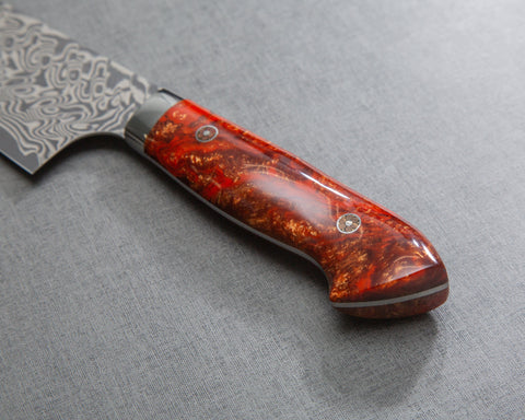 Yoshimi Kato R2/SG2 Black Damascus 210mm Gyuto with Polished Red Lava Acrylic Handle