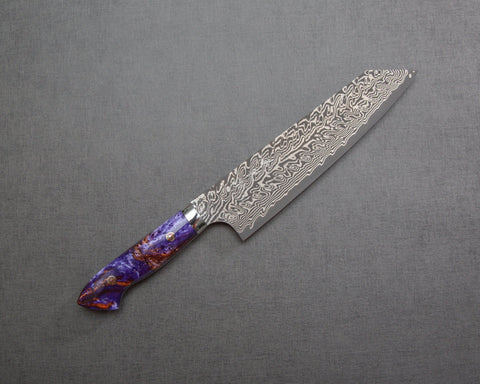 Yoshimi Kato R2/SG2 Black Damascus 210mm Kiritsuke Gyuto with Polished Galaxy Acrylic Handle