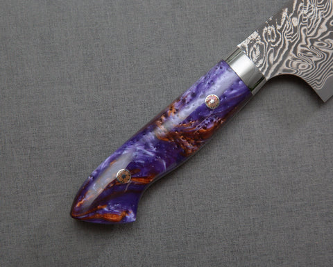 Yoshimi Kato R2/SG2 Black Damascus 210mm Kiritsuke Gyuto with Polished Galaxy Acrylic Handle