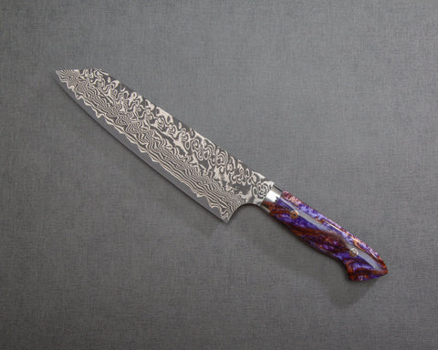 Yoshimi Kato R2/SG2 Black Damascus 210mm Kiritsuke Gyuto with Polished Galaxy Acrylic Handle
