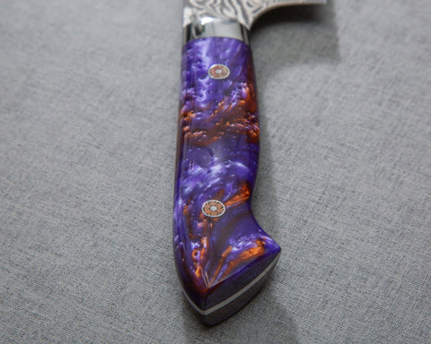 Yoshimi Kato R2/SG2 Black Damascus 210mm Kiritsuke Gyuto with Polished Galaxy Acrylic Handle