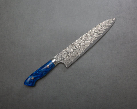 Yoshimi Kato R2/SG2 Black Damascus 210mm Gyuto with Polished Ocean Blue Acrylic Handle