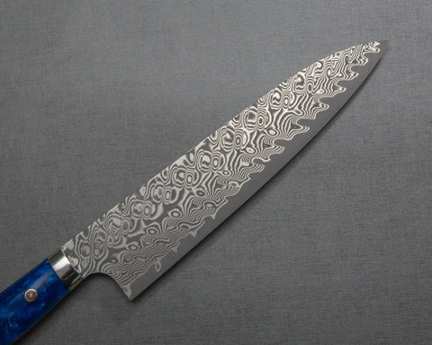 Yoshimi Kato R2/SG2 Black Damascus 210mm Gyuto with Polished Ocean Blue Acrylic Handle