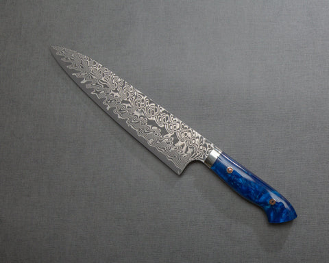 Yoshimi Kato R2/SG2 Black Damascus 210mm Gyuto with Polished Ocean Blue Acrylic Handle