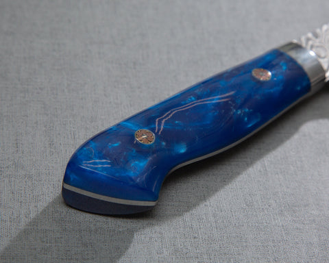 Yoshimi Kato R2/SG2 Black Damascus 210mm Gyuto with Polished Ocean Blue Acrylic Handle