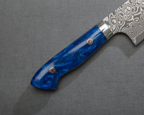 Yoshimi Kato R2/SG2 Black Damascus 210mm Gyuto with Polished Ocean Blue Acrylic Handle