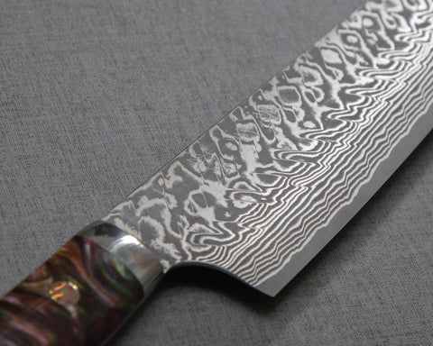 Yoshimi Kato R2/SG2 Black Damascus 210mm Gyuto with Polished Maroon Malachite Acrylic Handle