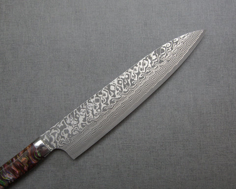 Yoshimi Kato R2/SG2 Black Damascus 210mm Gyuto with Polished Maroon Malachite Acrylic Handle