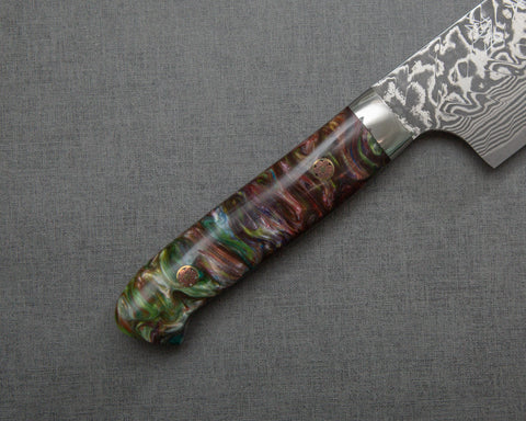 Yoshimi Kato R2/SG2 Black Damascus 210mm Gyuto with Polished Maroon Malachite Acrylic Handle
