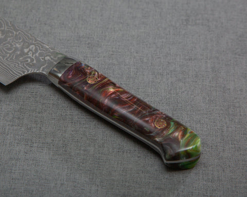 Yoshimi Kato R2/SG2 Black Damascus 210mm Gyuto with Polished Maroon Malachite Acrylic Handle